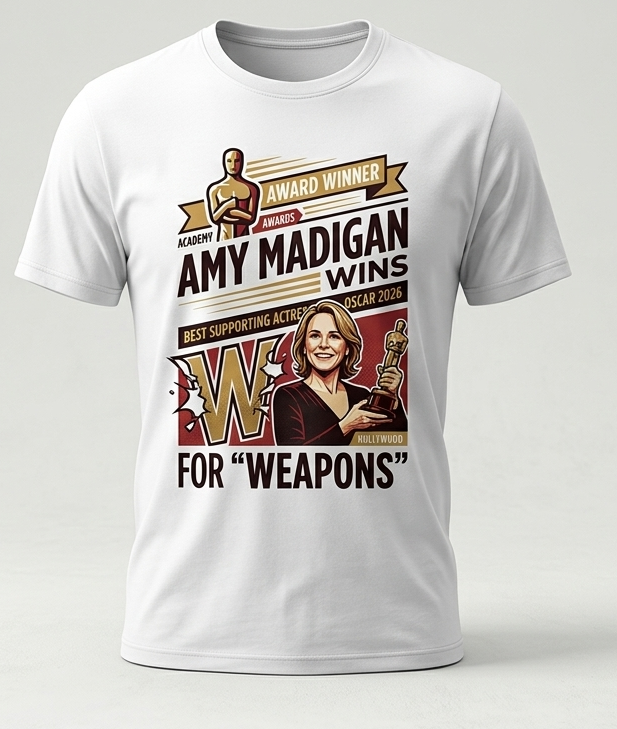 Amy Madigan wins best supporting actress Oscar 2026 for Weapons t-shirt Amy Madigan Wins Best Supporting Actress Oscar 2026 For Weapons T Shirt