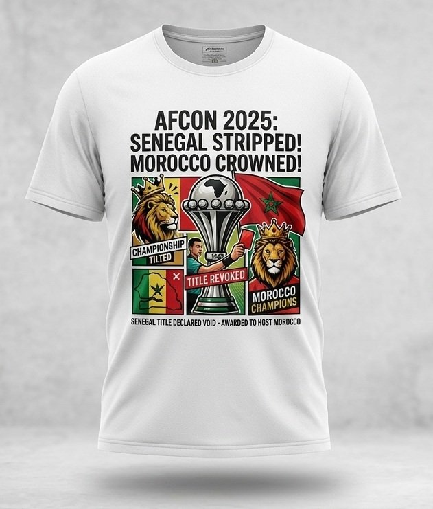 Senegal national team stripped of African Cup of Nations (AFCON) 2025 title in favor of host nation Morocco, sports t-shirt Senegal National Team Stripped Of African Cup Of Nations Afcon 2025 Title In Favor Of Host Nation Morocco Sports T Shirt
