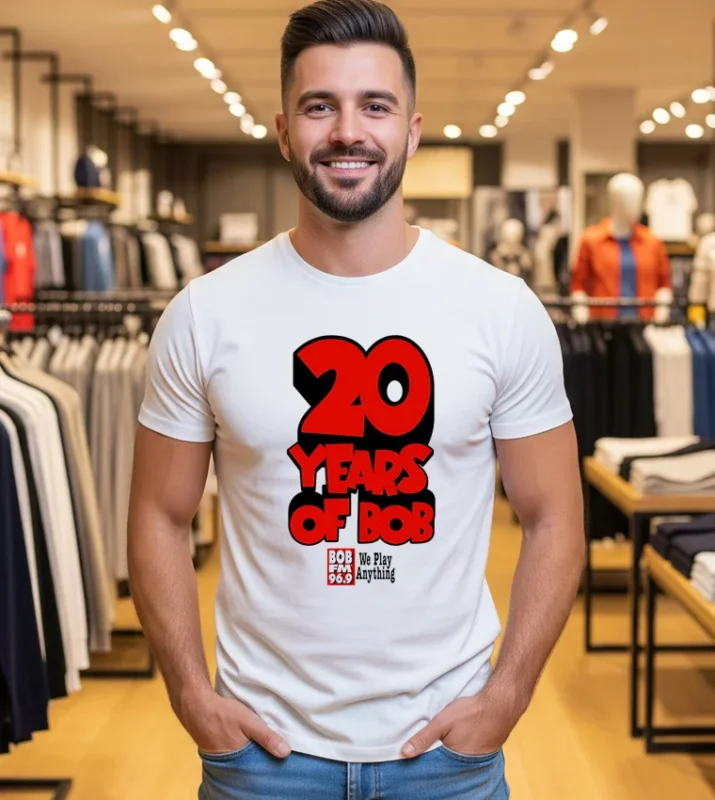 20 Years Of Bob Fm 96.9 We Play Anything Logo Basic T Shirt