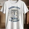 Saving Lives Is My Workout Nurse And Angel Wings T Shirt