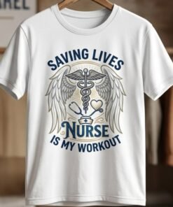 Saving Lives Is My Workout Nurse And Angel Wings T Shirt