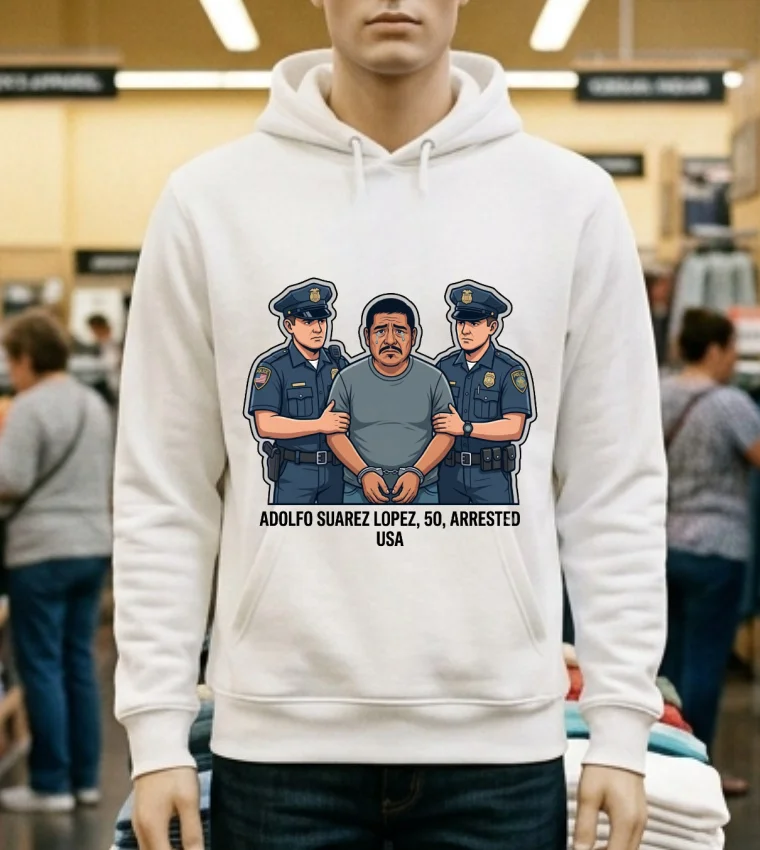 Adolfo Suarez Lopez, 50, Arrested By Police T Shirt - white-t-shirt Adolfo Suarez Lopez 50 Arrested By Police T Shirt White T Shirt 2