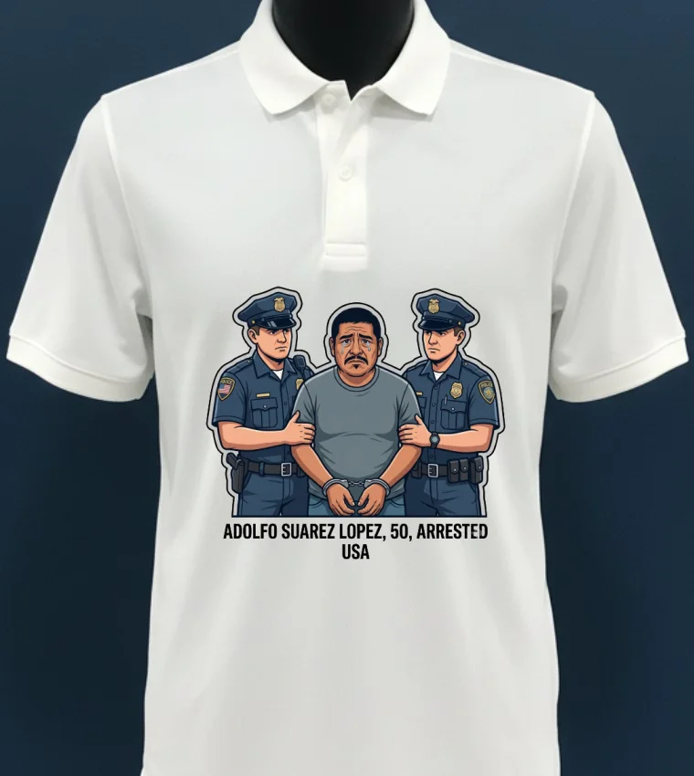 Adolfo Suarez Lopez, 50, Arrested By Police T Shirt - white-t-shirt Adolfo Suarez Lopez 50 Arrested By Police T Shirt White T Shirt 4