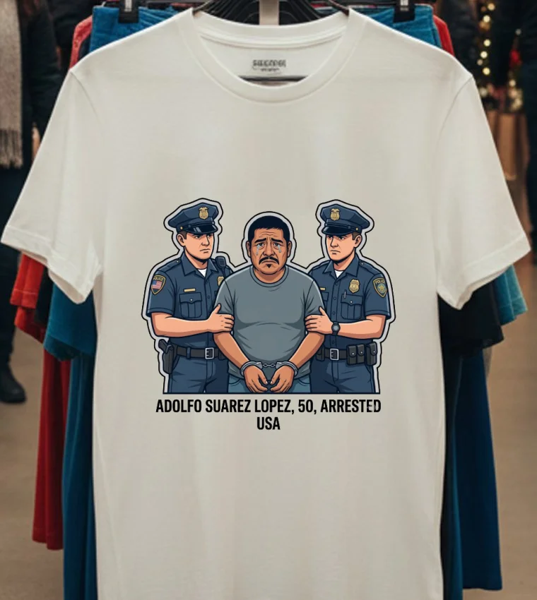Adolfo Suarez Lopez, 50, Arrested By Police T Shirt - white-t-shirt Adolfo Suarez Lopez 50 Arrested By Police T Shirt White T Shirt