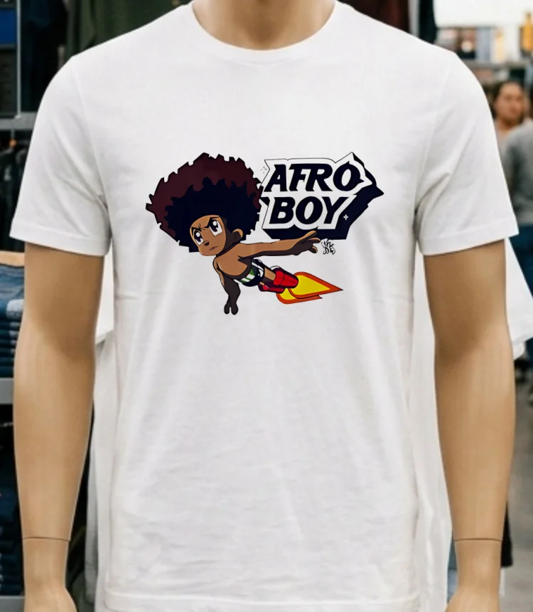 Afro Boy Cartoon Shirt - white-t-shirt Afro Boy Cartoon Shirt White T Shirt 3