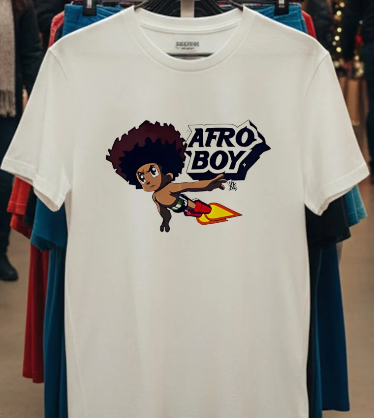 Afro Boy Cartoon Shirt - white-t-shirt Afro Boy Cartoon Shirt White T Shirt