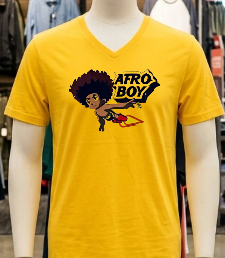 Afro Boy Cartoon Shirt - yellow-t-shirt Afro Boy Cartoon Shirt Yellow T Shirt 1