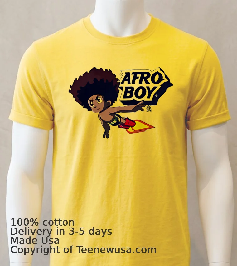 Afro Boy Cartoon Shirt - yellow-t-shirt Afro Boy Cartoon Shirt Yellow T Shirt