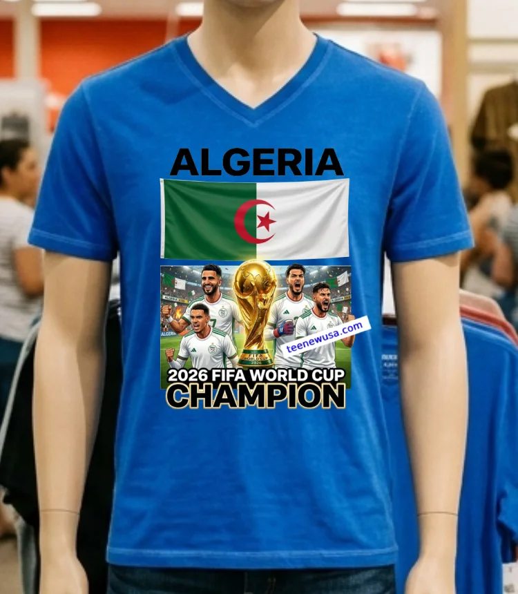 Algeria World Cup 2026 Fan T Shirt - blue-shirt Algeria World Cup 2026 Fan T Shirt Blue Shirt