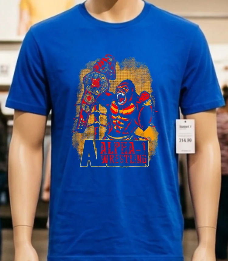 Alpha Wrestling A1 Champ Gorilla Shirt - blue-shirt Alpha Wrestling A1 Champ Gorilla Shirt Blue Shirt