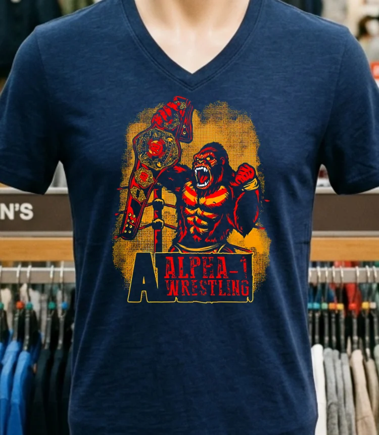 Alpha Wrestling A1 Champ Gorilla Shirt - navy-shirt Alpha Wrestling A1 Champ Gorilla Shirt Navy Shirt 1