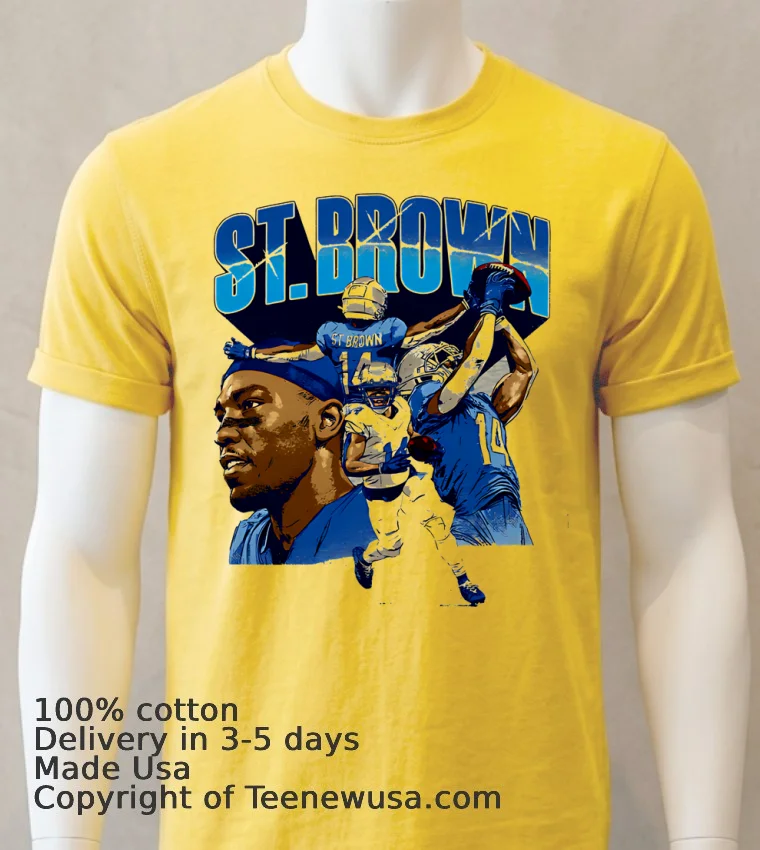 Amon Ra St. Brown Detroit Collage Vintage Shirt - yellow-t-shirt Amon Ra St Brown Detroit Collage Vintage Shirt Yellow T Shirt
