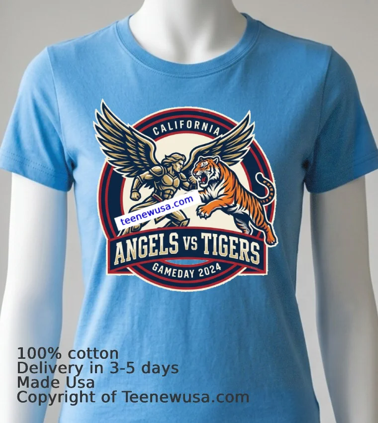 Angels Vs Tigers Fan Sports T Shirt Blue Shirt