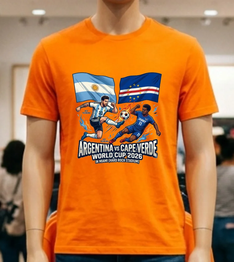 Argentina Vs Cape Verde World Cup 2026 In Miami (Hard Rock Stadium) T Shirt - orange-shirt Argentina Vs Cape Verde World Cup 2026 In Miami Hard Rock Stadium T Shirt Orange Shirt