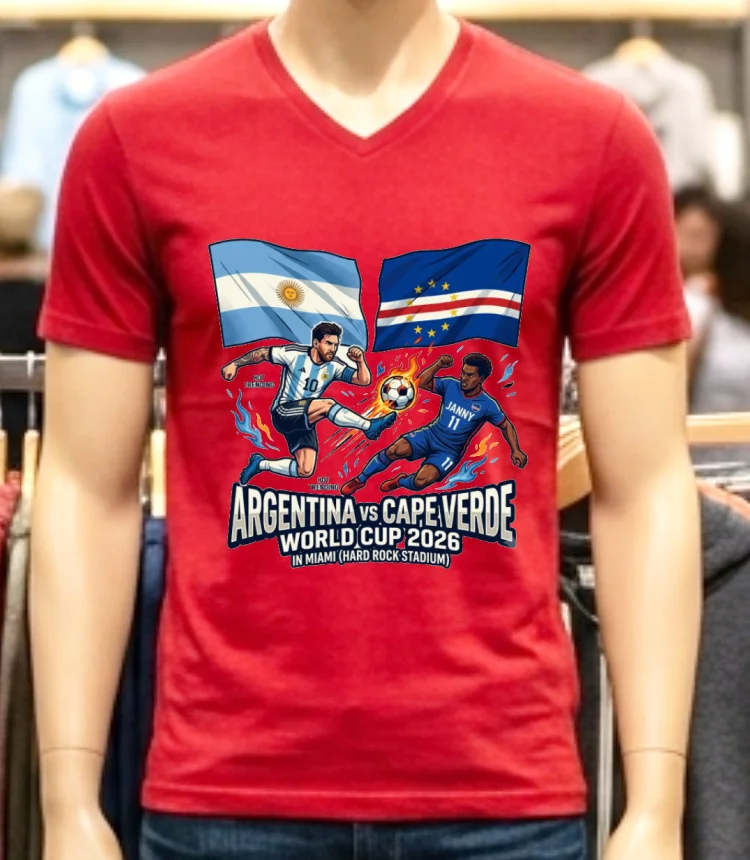 Argentina Vs Cape Verde World Cup 2026 In Miami (Hard Rock Stadium) T Shirt - red-shirt Argentina Vs Cape Verde World Cup 2026 In Miami Hard Rock Stadium T Shirt Red Shirt