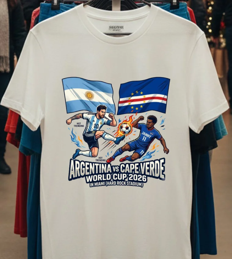 Argentina Vs Cape Verde World Cup 2026 In Miami (Hard Rock Stadium) T Shirt - white-t-shirt Argentina Vs Cape Verde World Cup 2026 In Miami Hard Rock Stadium T Shirt White T Shirt