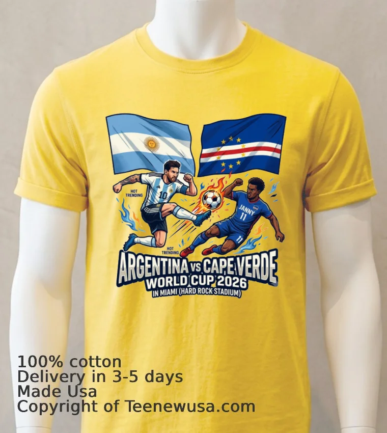 Argentina Vs Cape Verde World Cup 2026 In Miami (Hard Rock Stadium) T Shirt - yellow-t-shirt Argentina Vs Cape Verde World Cup 2026 In Miami Hard Rock Stadium T Shirt Yellow T Shirt