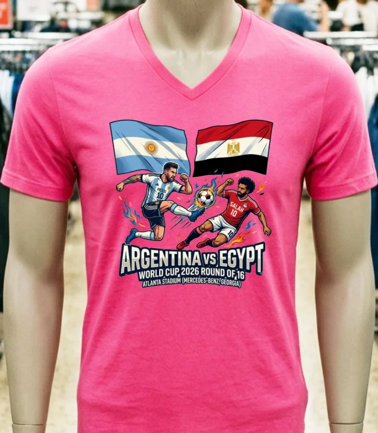 Argentina Vs Egypt In The Round Of 16 Of The 2026 World Cup At Atlanta Stadium (Mercedes Benz, Georgia) T Shirt - pink-t-shirt Argentina Vs Egypt In The Round Of 16 Of The 2026 World Cup At Atlanta Stadium Mercedes Benz Georgia T Shirt Pink T Shirt