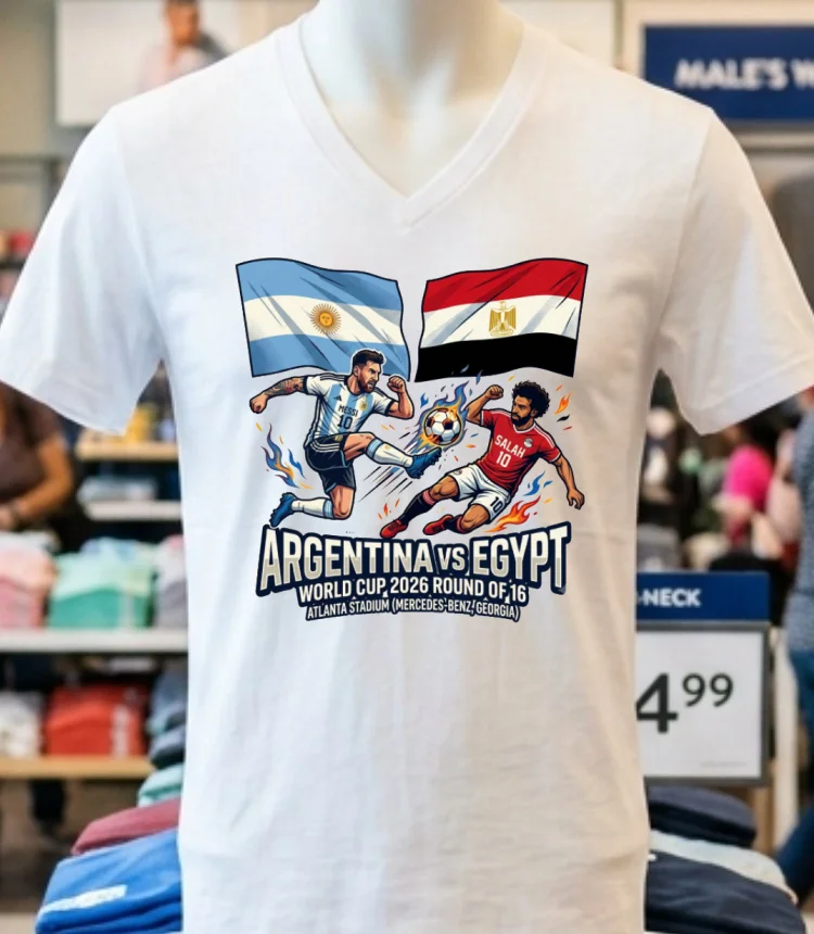 Argentina Vs Egypt In The Round Of 16 Of The 2026 World Cup At Atlanta Stadium (Mercedes Benz, Georgia) T Shirt - white-t-shirt Argentina Vs Egypt In The Round Of 16 Of The 2026 World Cup At Atlanta Stadium Mercedes Benz Georgia T Shirt White T Shirt 3