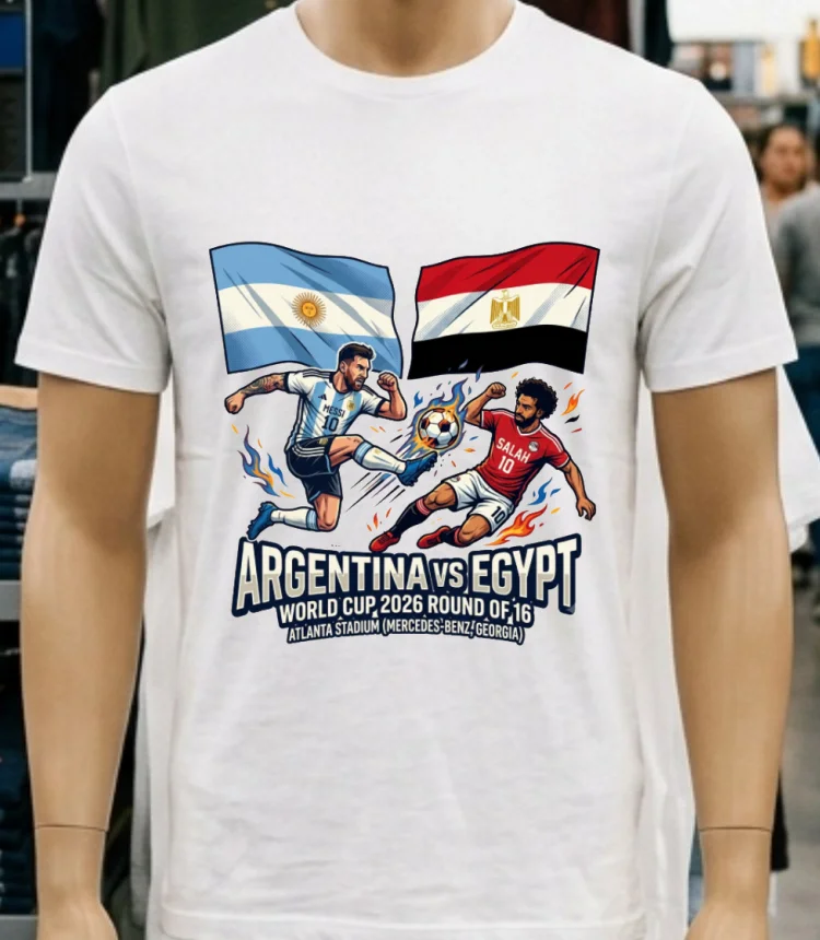 Argentina Vs Egypt In The Round Of 16 Of The 2026 World Cup At Atlanta Stadium (Mercedes Benz, Georgia) T Shirt - white-t-shirt Argentina Vs Egypt In The Round Of 16 Of The 2026 World Cup At Atlanta Stadium Mercedes Benz Georgia T Shirt White T Shirt 4