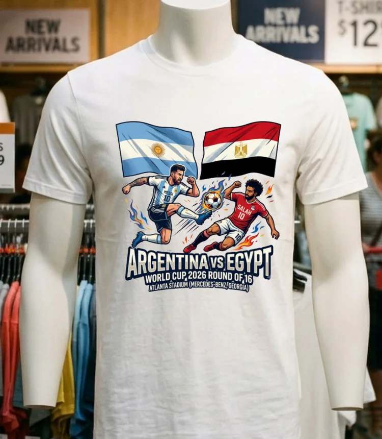 Argentina Vs Egypt In The Round Of 16 Of The 2026 World Cup At Atlanta Stadium (Mercedes Benz, Georgia) T Shirt - white-t-shirt Argentina Vs Egypt In The Round Of 16 Of The 2026 World Cup At Atlanta Stadium Mercedes Benz Georgia T Shirt White T Shirt 5