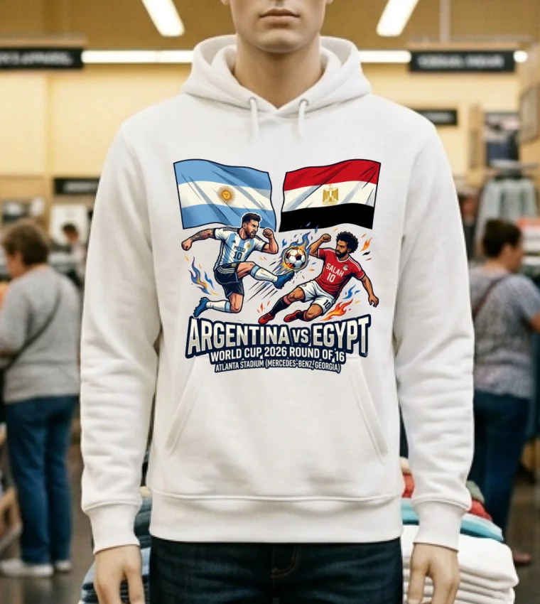 Argentina Vs Egypt In The Round Of 16 Of The 2026 World Cup At Atlanta Stadium (Mercedes Benz, Georgia) T Shirt - white-t-shirt Argentina Vs Egypt In The Round Of 16 Of The 2026 World Cup At Atlanta Stadium Mercedes Benz Georgia T Shirt White T Shirt