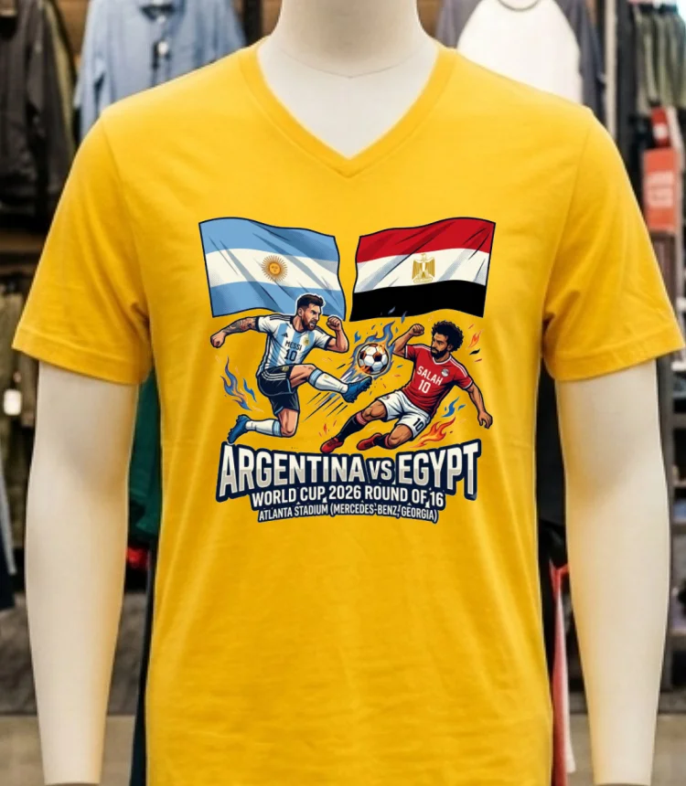 Argentina Vs Egypt In The Round Of 16 Of The 2026 World Cup At Atlanta Stadium (Mercedes Benz, Georgia) T Shirt - yellow-t-shirt Argentina Vs Egypt In The Round Of 16 Of The 2026 World Cup At Atlanta Stadium Mercedes Benz Georgia T Shirt Yellow T Shirt