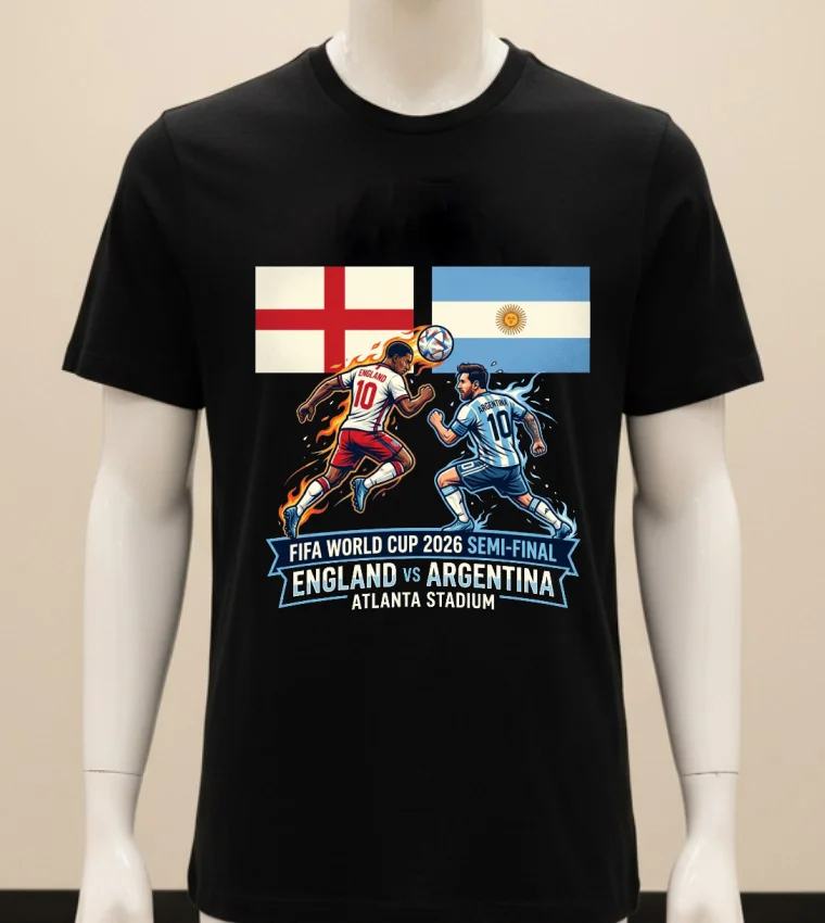 Argentina Vs England In The Fifa World Cup 2026 Semi Final At Atlanta Stadium T Shirt T Shirt - balck-shirt Argentina Vs England In The Fifa World Cup 2026 Semi Final At Atlanta Stadium T Shirt T Shirt Balck Shirt