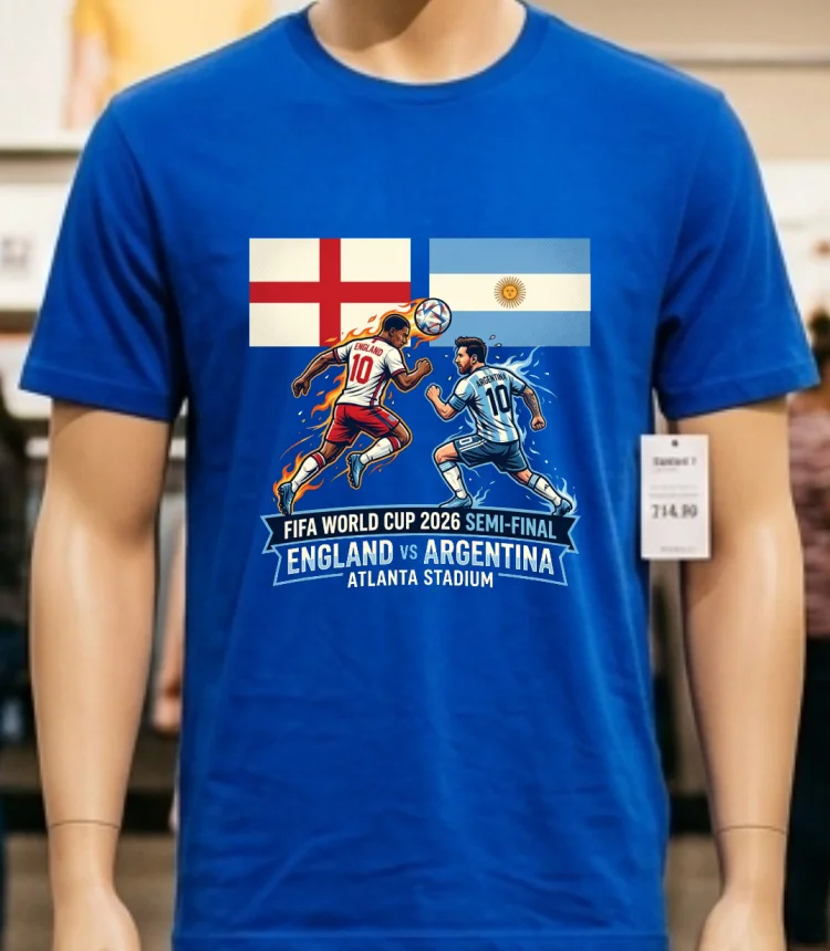 Argentina Vs England In The Fifa World Cup 2026 Semi Final At Atlanta Stadium T Shirt T Shirt - blue-shirt Argentina Vs England In The Fifa World Cup 2026 Semi Final At Atlanta Stadium T Shirt T Shirt Blue Shirt