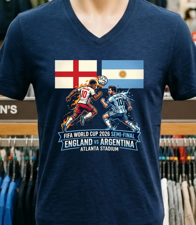 Argentina Vs England In The Fifa World Cup 2026 Semi Final At Atlanta Stadium T Shirt T Shirt - navy-shirt Argentina Vs England In The Fifa World Cup 2026 Semi Final At Atlanta Stadium T Shirt T Shirt Navy Shirt 2