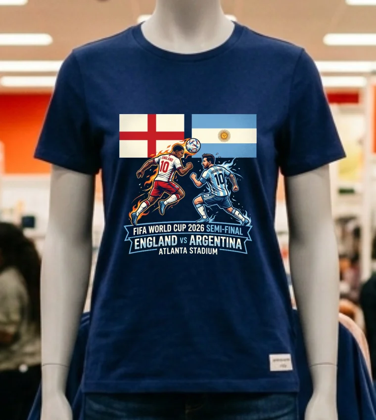 Argentina Vs England In The Fifa World Cup 2026 Semi Final At Atlanta Stadium T Shirt T Shirt - navy-shirt Argentina Vs England In The Fifa World Cup 2026 Semi Final At Atlanta Stadium T Shirt T Shirt Navy Shirt