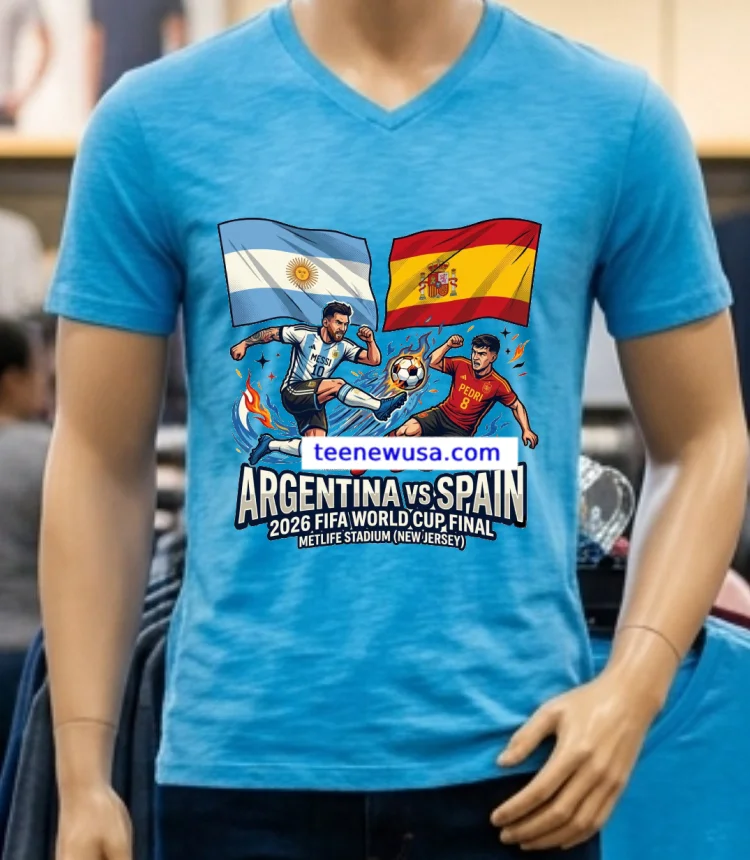 Argentina Vs Spain In The Final Of The 2026 Fifa World Cup At Metlife Stadium In New Jersey New T Shirt - blue-shirt Argentina Vs Spain In The Final Of The 2026 Fifa World Cup At Metlife Stadium In New Jersey New T Shirt Blue Shirt