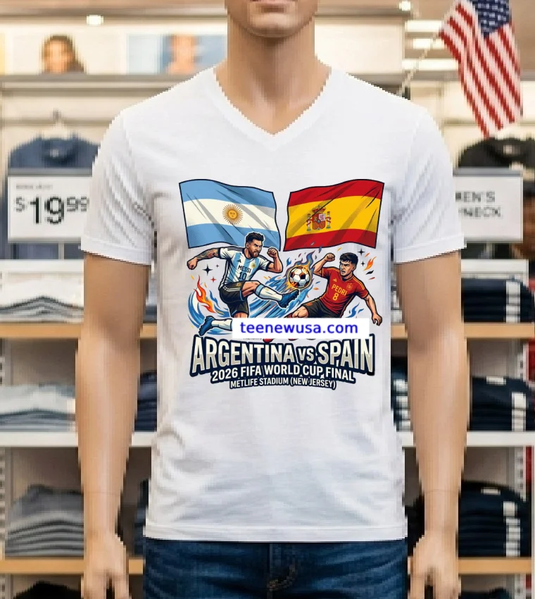 Argentina Vs Spain In The Final Of The 2026 Fifa World Cup At Metlife Stadium In New Jersey New T Shirt - white-t-shirt Argentina Vs Spain In The Final Of The 2026 Fifa World Cup At Metlife Stadium In New Jersey New T Shirt White T Shirt