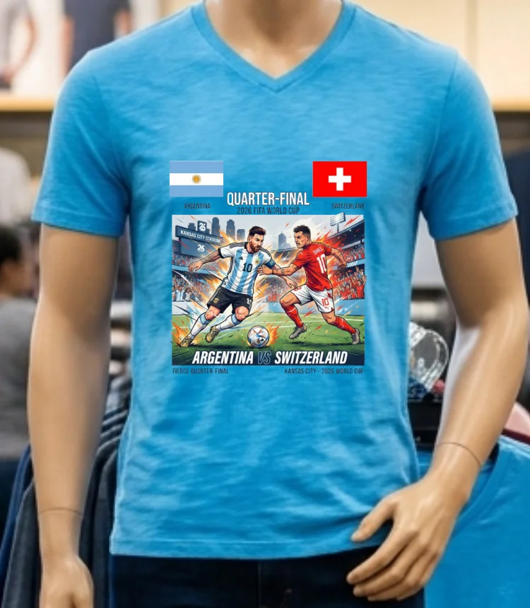 Argentina Vs Switzerland In The Quarter Finals Of The 2026 World Cup T Shirt - blue-shirt Argentina Vs Switzerland In The Quarter Finals Of The 2026 World Cup T Shirt Blue Shirt