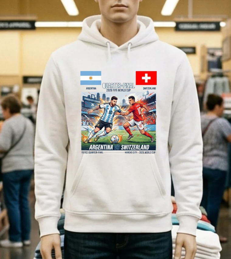 Argentina Vs Switzerland In The Quarter Finals Of The 2026 World Cup T Shirt - white-t-shirt Argentina Vs Switzerland In The Quarter Finals Of The 2026 World Cup T Shirt White T Shirt 1