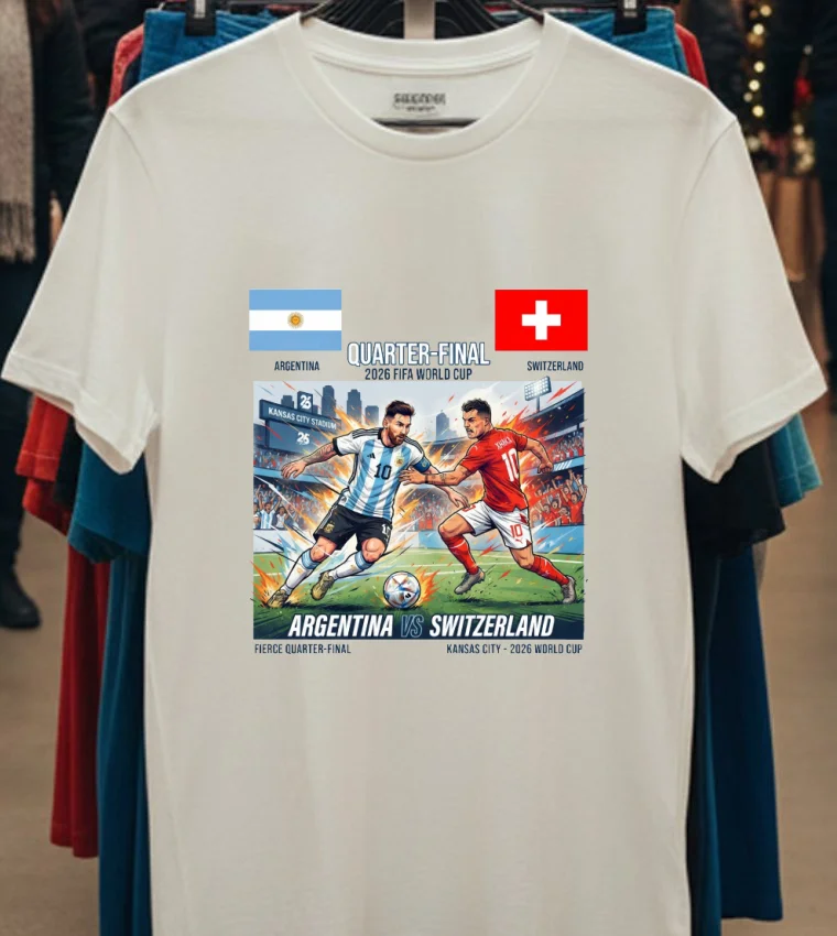 Argentina Vs Switzerland In The Quarter Finals Of The 2026 World Cup T Shirt - white-t-shirt Argentina Vs Switzerland In The Quarter Finals Of The 2026 World Cup T Shirt White T Shirt