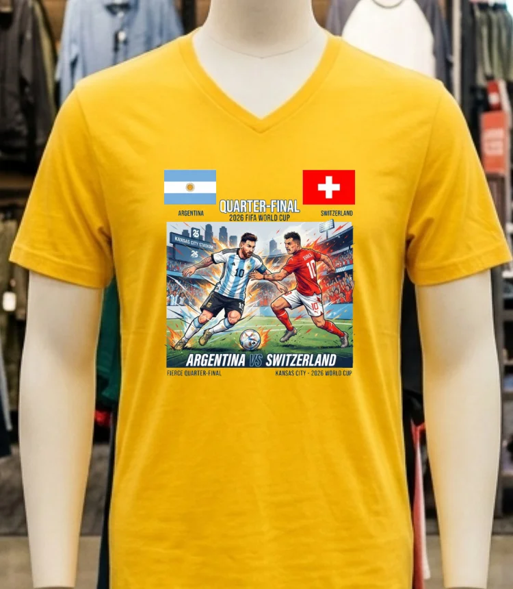 Argentina Vs Switzerland In The Quarter Finals Of The 2026 World Cup T Shirt - yellow-t-shirt Argentina Vs Switzerland In The Quarter Finals Of The 2026 World Cup T Shirt Yellow T Shirt 1