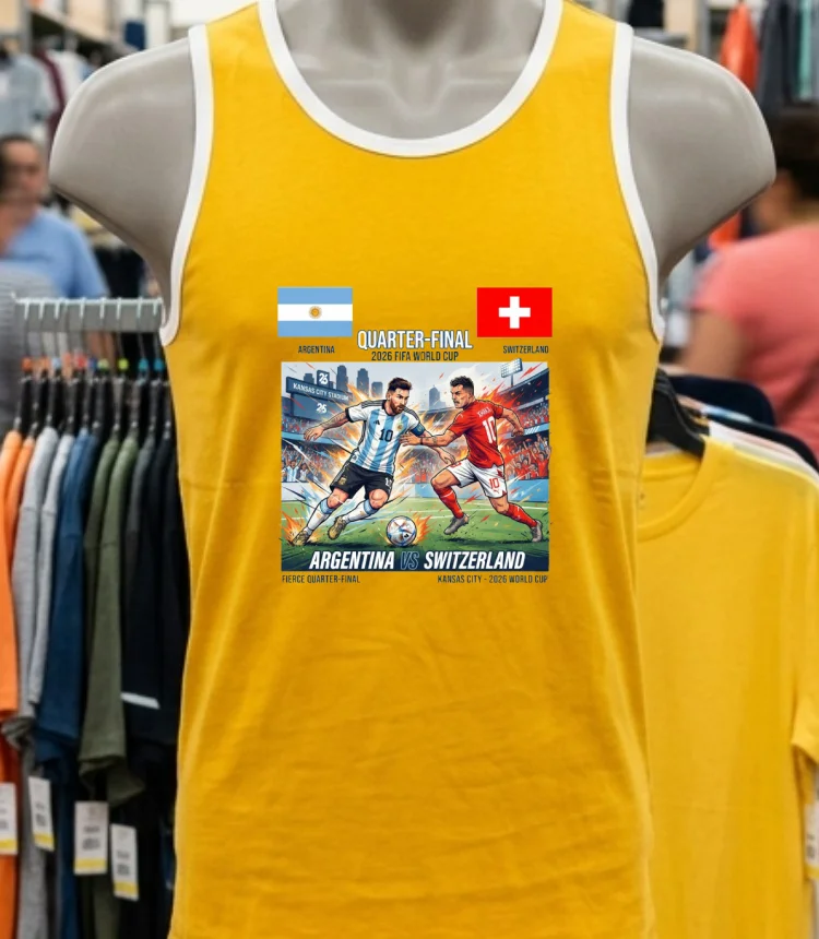 Argentina Vs Switzerland In The Quarter Finals Of The 2026 World Cup T Shirt - yellow-t-shirt Argentina Vs Switzerland In The Quarter Finals Of The 2026 World Cup T Shirt Yellow T Shirt