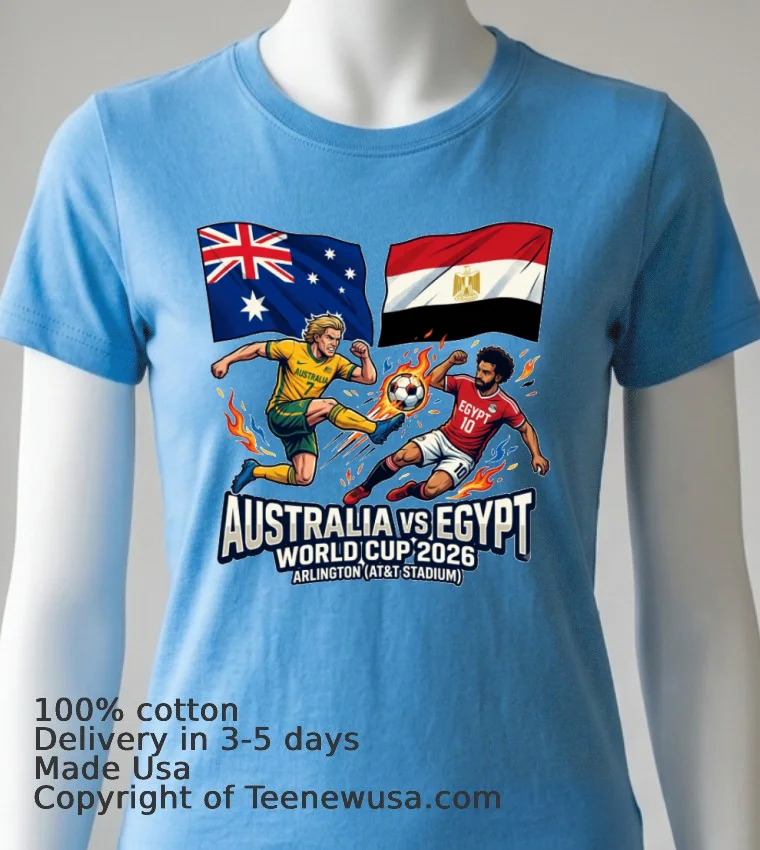 Australia Vs Egypt World Cup 2026 In Arlington (At&T Stadium) T Shirt - blue-shirt Australia Vs Egypt World Cup 2026 In Arlington Att Stadium T Shirt Blue Shirt