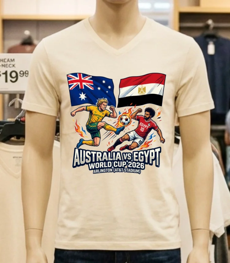 Australia Vs Egypt World Cup 2026 In Arlington (At&T Stadium) T Shirt - white-t-shirt Australia Vs Egypt World Cup 2026 In Arlington Att Stadium T Shirt White T Shirt 2