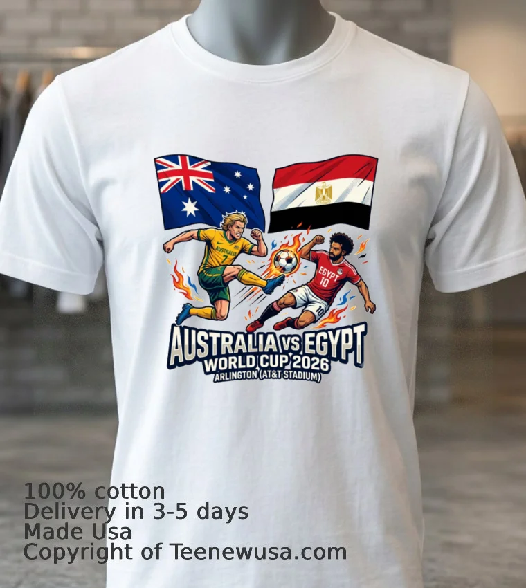 Australia Vs Egypt World Cup 2026 In Arlington (At&T Stadium) T Shirt - white-t-shirt 3 Australia Vs Egypt World Cup 2026 In Arlington Att Stadium T Shirt White T Shirt 3