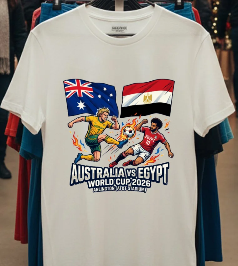 Australia Vs Egypt World Cup 2026 In Arlington (At&T Stadium) T Shirt - white-t-shirt Australia Vs Egypt World Cup 2026 In Arlington Att Stadium T Shirt White T Shirt