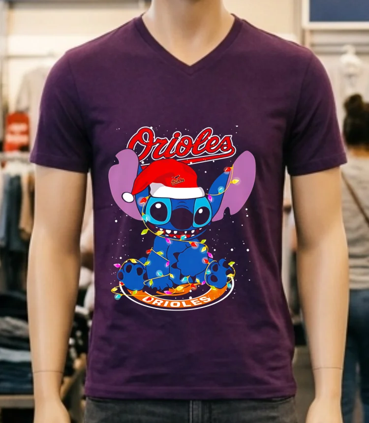 Baltimore Orioles Noel Stitch Baseball Christmas Shirt - purple-shirt Baltimore Orioles Noel Stitch Baseball Christmas Shirt Purple Shirt