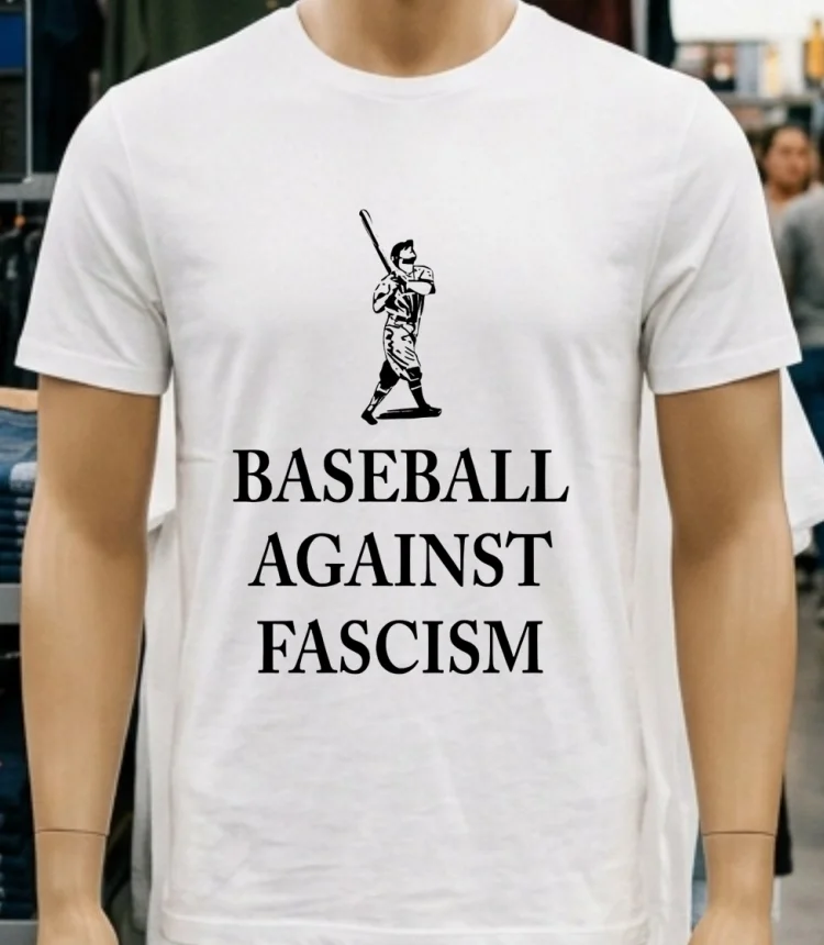 Baseball Against Fascism Classic Shirt - white-t-shirt Baseball Against Fascism Classic Shirt White T Shirt