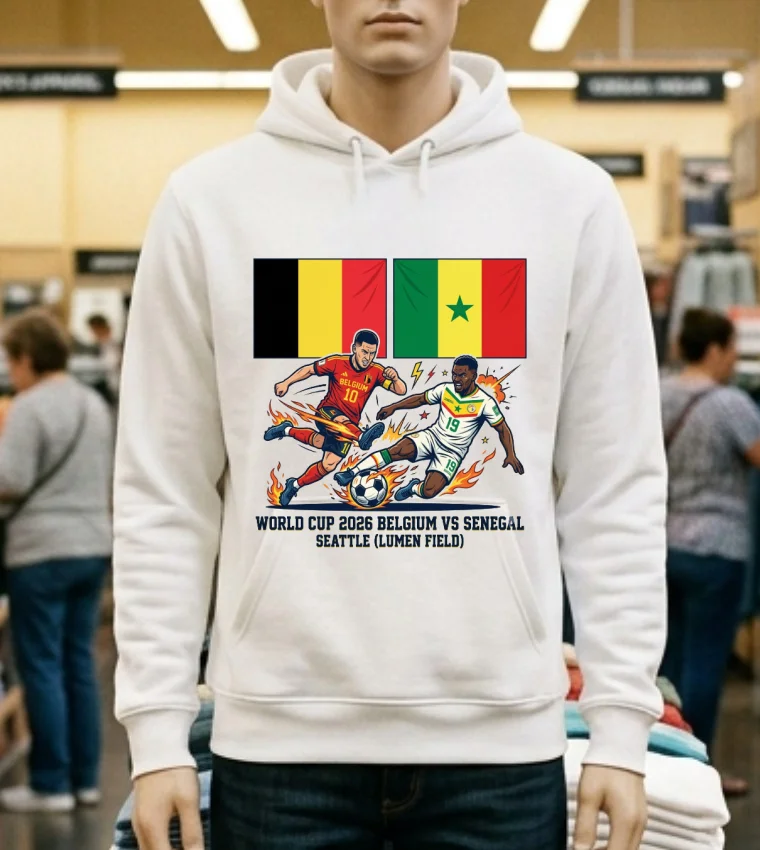 Belgium Vs Senegal World Cup 2026 In Seattle (Lumen Field) T Shirt - white-t-shirt Belgium Vs Senegal World Cup 2026 In Seattle Lumen Field T Shirt White T Shirt 1