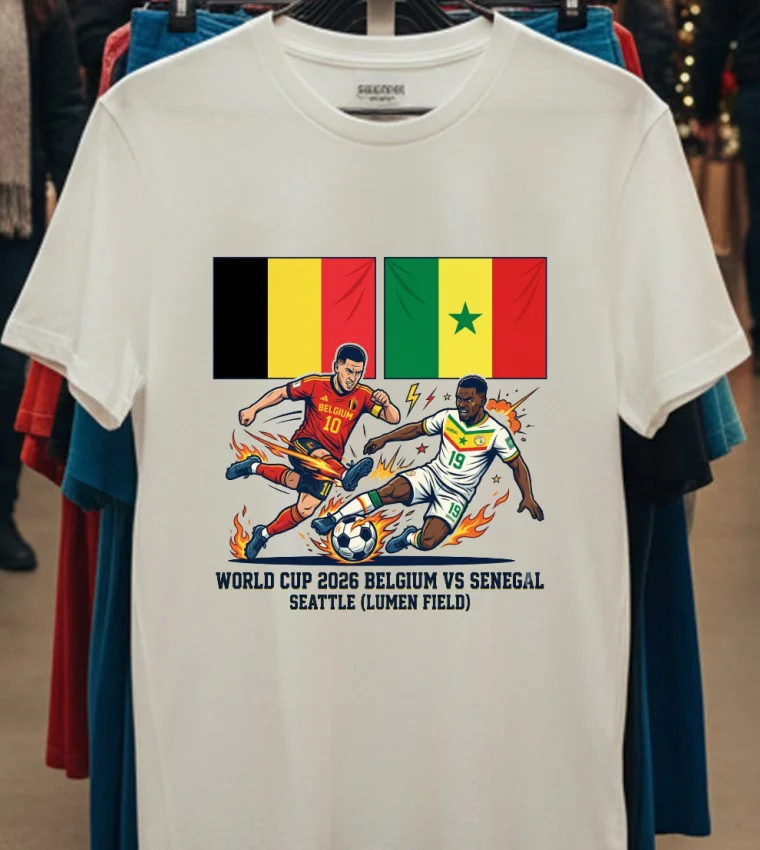 Belgium Vs Senegal World Cup 2026 In Seattle (Lumen Field) T Shirt - white-t-shirt Belgium Vs Senegal World Cup 2026 In Seattle Lumen Field T Shirt White T Shirt