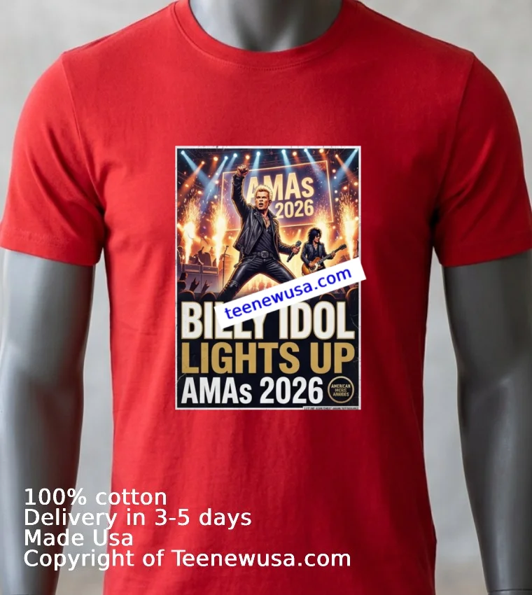 Billy Idol Lights Up Amas 2026 T Shirt - red-shirt Billy Idol Lights Up Amas 2026 T Shirt Red Shirt