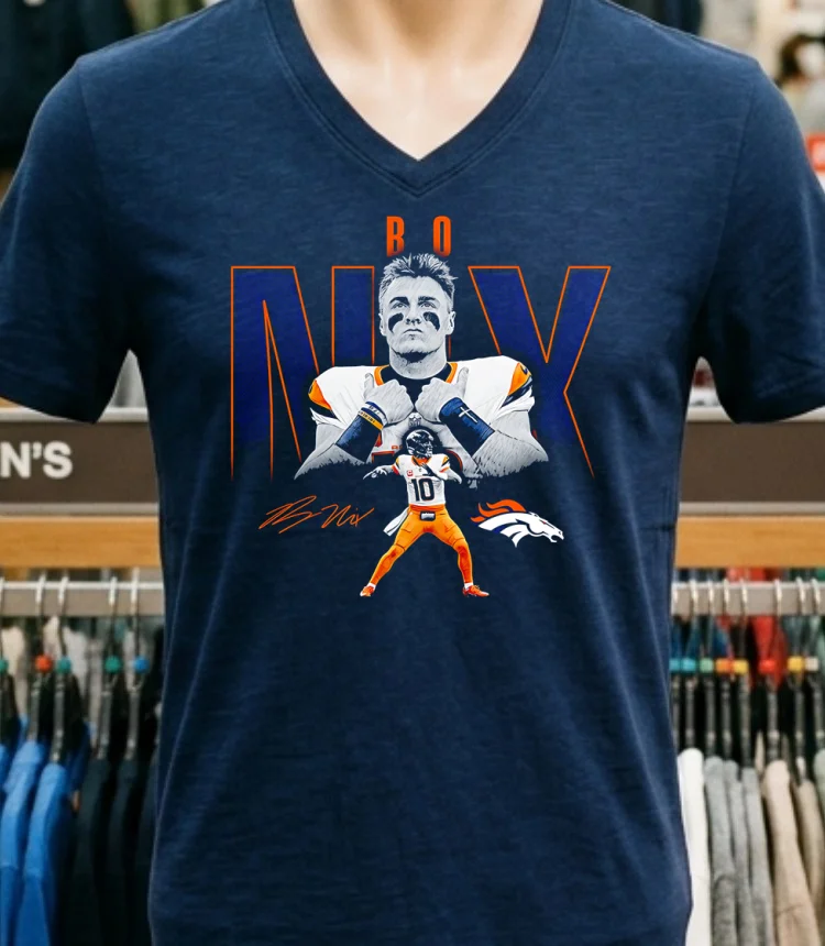 Bo Nix Denver Broncos Signature Classic Shirt - navy-shirt Bo Nix Denver Broncos Signature Classic Shirt Navy Shirt 1