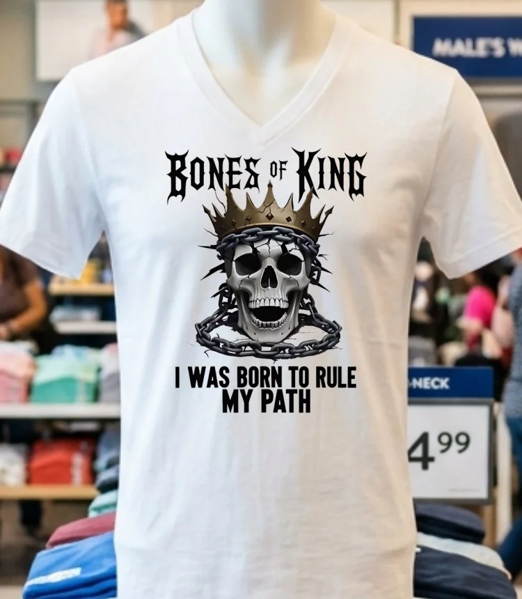 Bones Of A King I Was Born To Rule My Path King Skull Shirt - white-t-shirt Bones Of A King I Was Born To Rule My Path King Skull Shirt White T Shirt 1