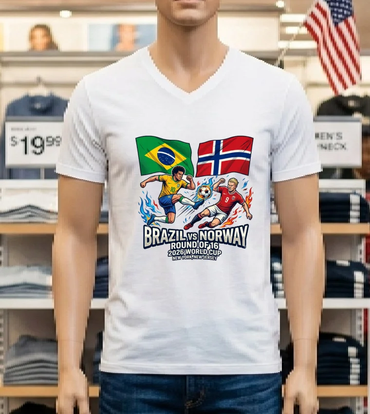 Brazil Vs Norway In The Round Of 16 Of The 2026 World Cup In New York, New Jersey T Shirt - white-t-shirt Brazil Vs Norway In The Round Of 16 Of The 2026 World Cup In New York New Jersey T Shirt White T Shirt 1